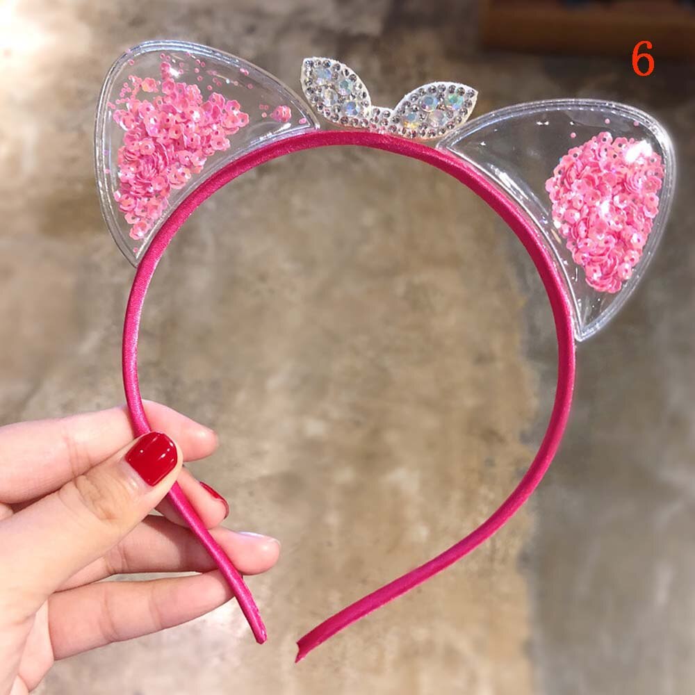 Bandeau oreilles de chat pour petite fille | Accessoires de cheveux de princesse, bandeau à paillettes colorés, bande dessinée pour enfants: 6