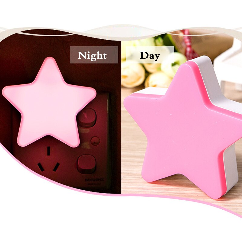 Børnesoveværelse sengelampe med baby søvn legetøj mini stjerne ført natlys eu stik stjerne lys sensor kontrol legetøj til mørk nær: Lyserød