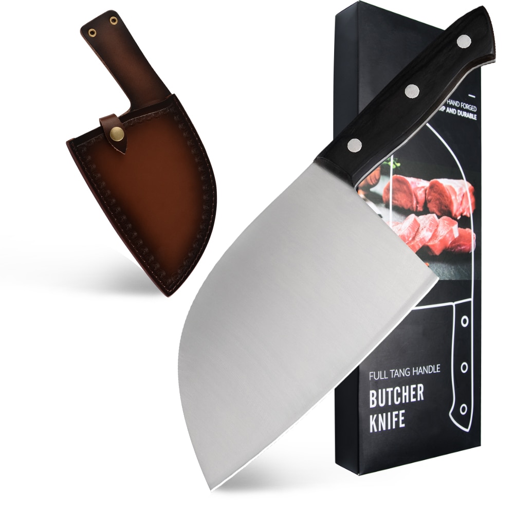 Sowoll kødkniv fuld tang smørkniv rustfrit stål serbisk kokkekniv skarp robust klinge ergonomisk håndtag med skede: Kniv med kappe