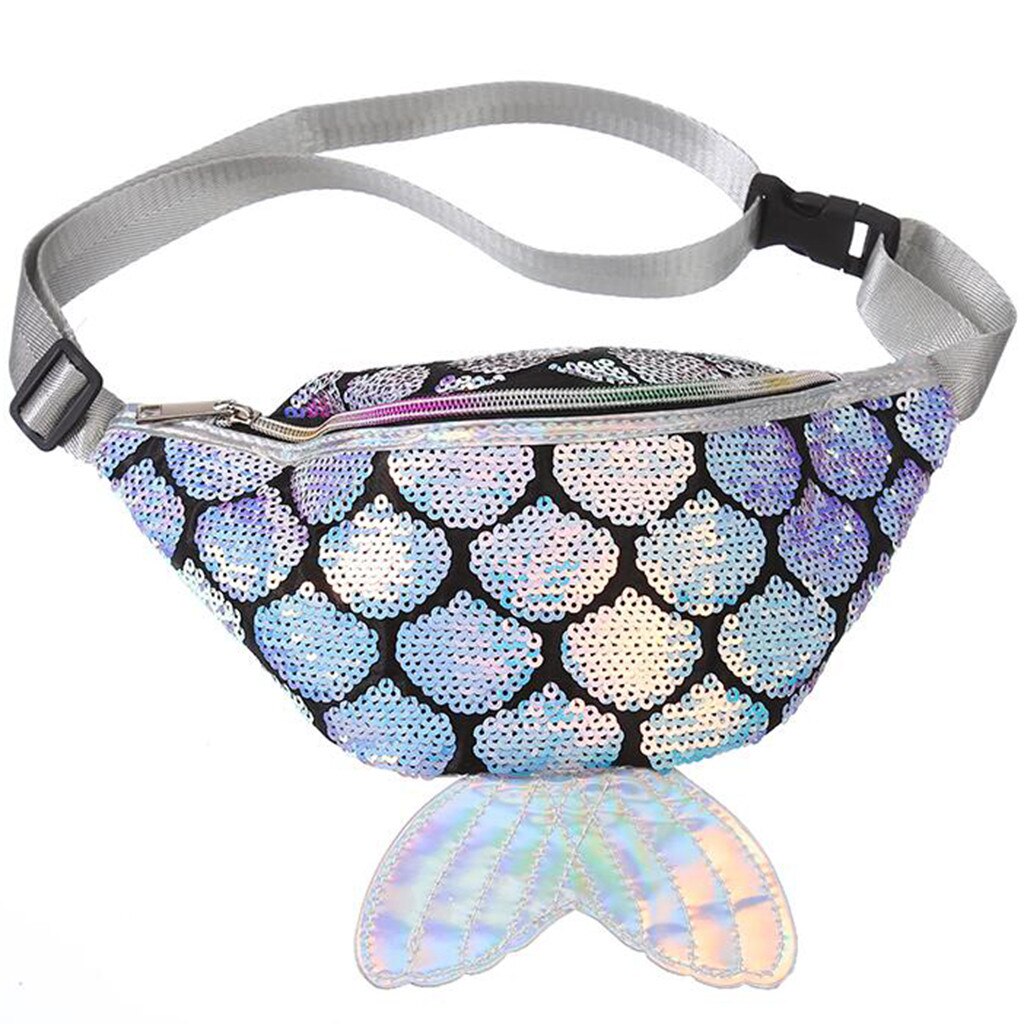 Frauen fanny Pack Bunte Pailletten Taille Tasche Brust Beutel Schulter Gürtel Tasche Meerjungfrau Schwanz Beste Für Mädchen p15: Silber