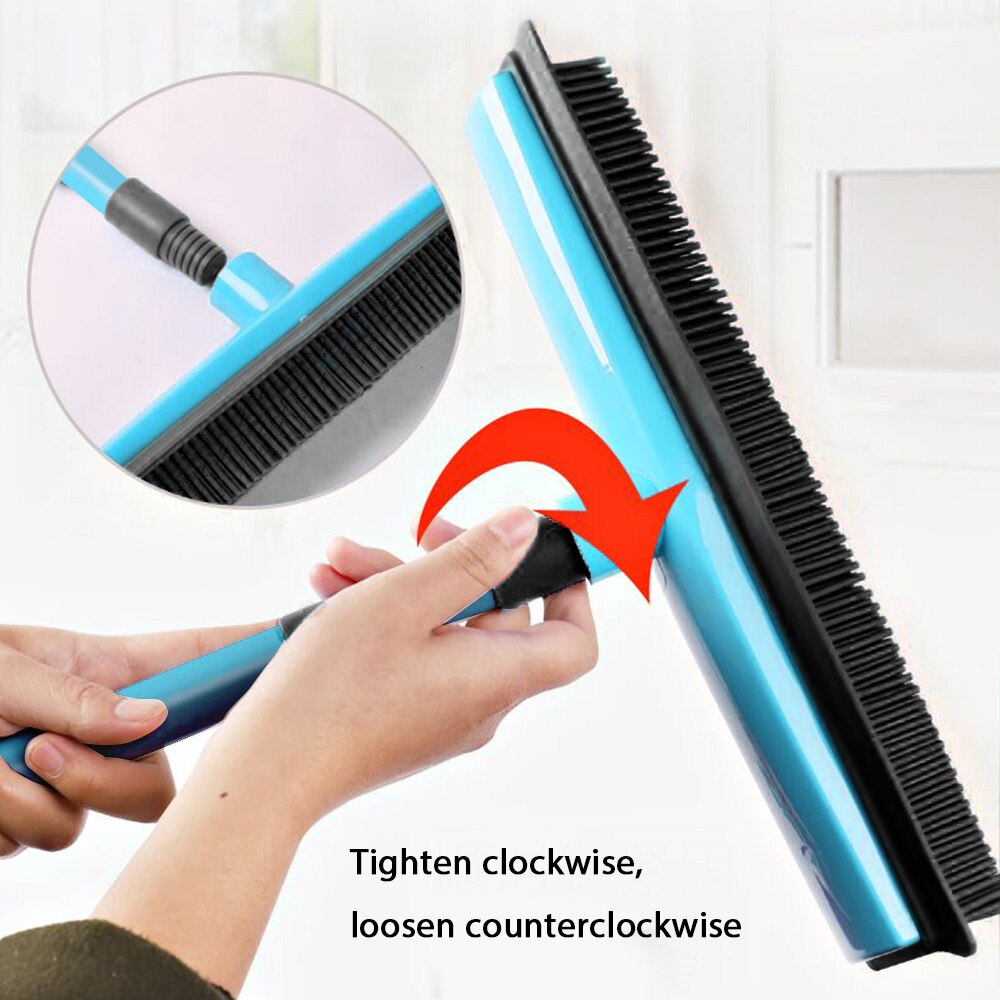 Vassoura de borracha dispositivo de remoção de fiapos de cabelo para animais de estimação cerdas telescópicas magia limpa vassoura rodo de borracha scratch cerdas longo empurrar vassoura