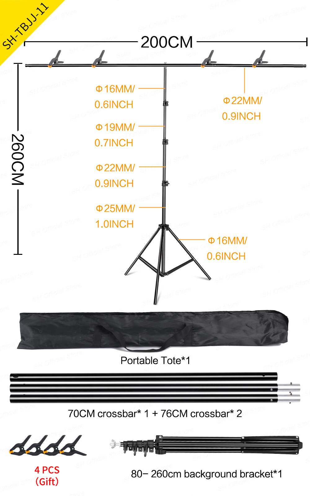 SH T-shaped Stand Backdrop Frame Aluminum Photography Photo Studio Green Background Support System for Video Chroma Key Screen