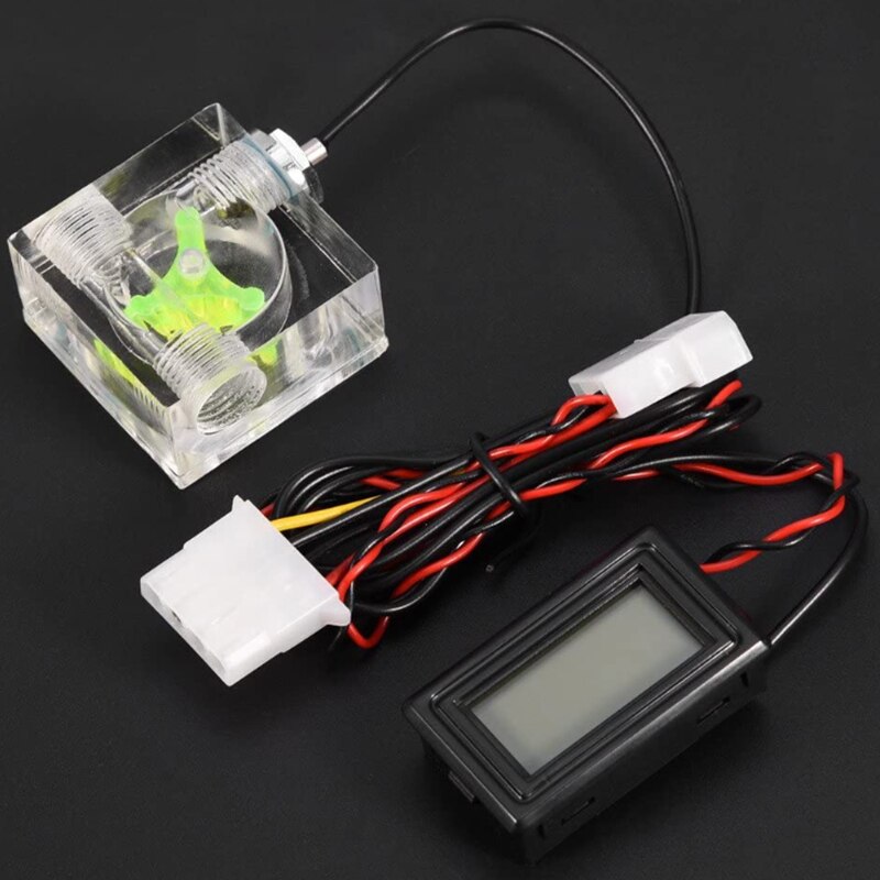 Pc 3 Way Flow Meter Digital Thermometer, Computer Water Cooling System Kit with Two Connectors andwith Pagoda Clip