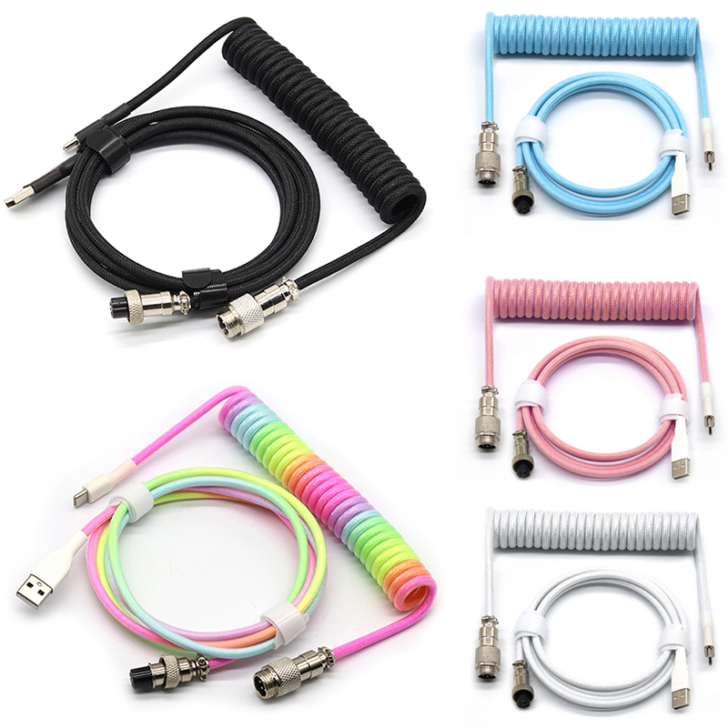 Cabo enrolado para teclado mecânico usb tipo c, cabo enrolado para teclado mecânico usb, aviador, computador de mesa, cabo conector de aviação