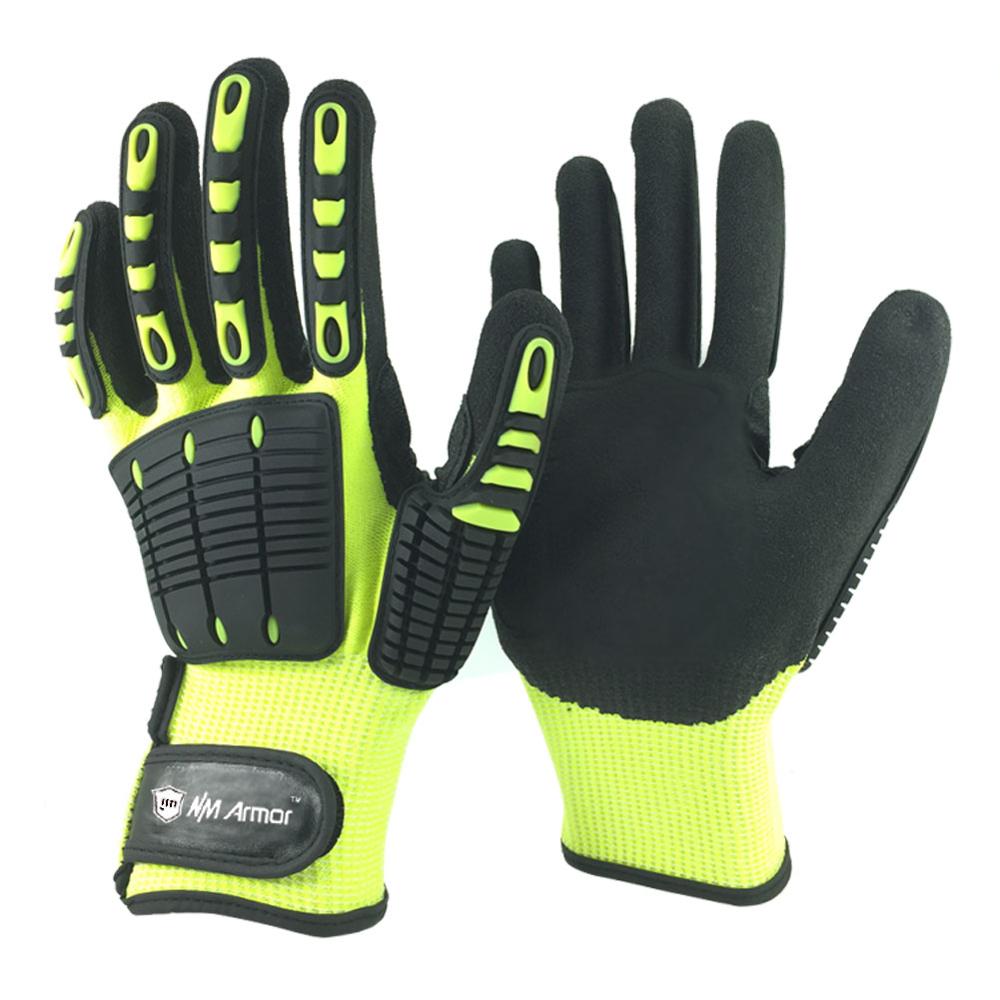NMSafety Cut Resistant and Anti-Vibration Working Gloves Cut level 5 Safety Shock Absorbing Safety Protective Work Gloves: DY1350AC- HYBLK / XL