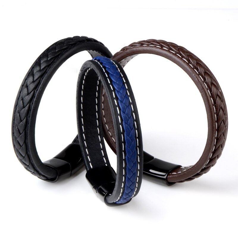 Stainless Steel Leather Bracelet Magnetic Clasp Charm Handmade Braided Accessories For Men