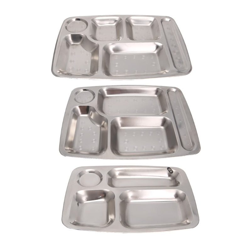 Rustfrit stål børn fade middagsplader opdelt middagsbakke frokost container mad tallerken til skolekantine 3/4/5 sektion
