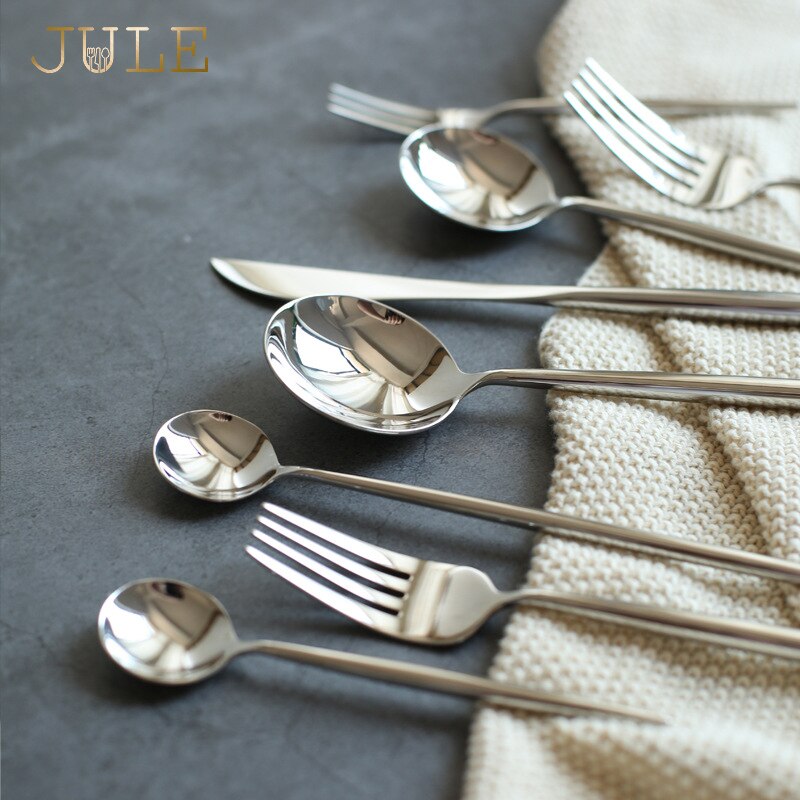 8-pieces Good Mirror Flatware Set 18/8 Stainless Steel Black Dining Knive Forks Scoop Cutlery Golden Restaurant Tableware Sets