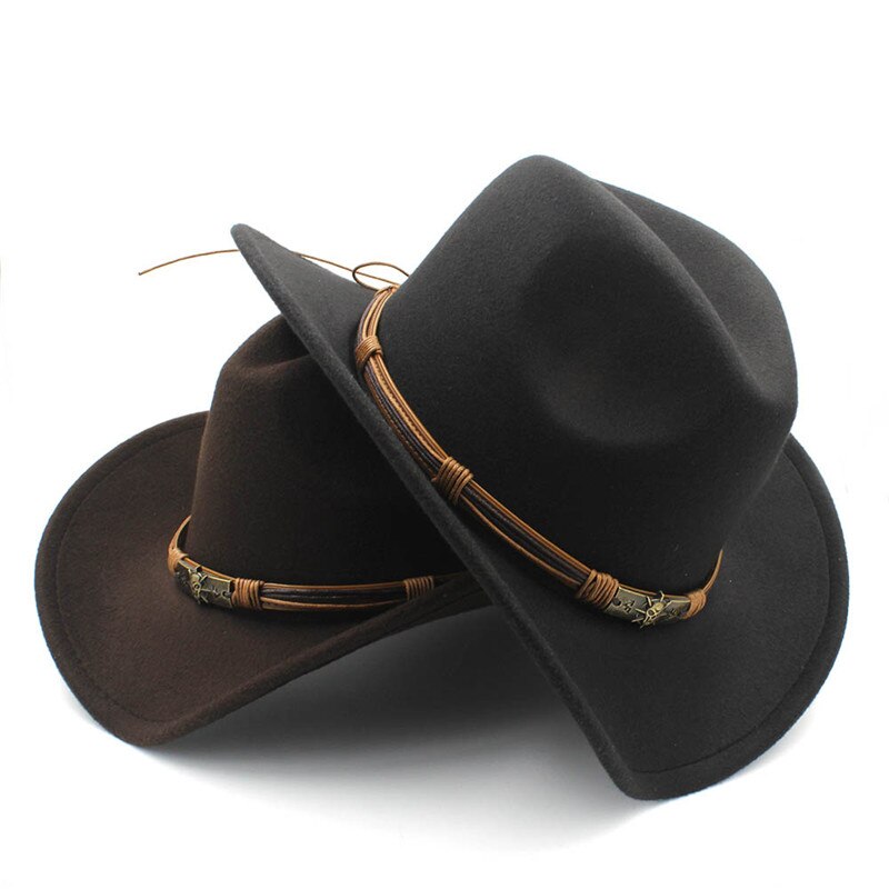 Mistdawn dame herre ull vestlig cowboyhatt herre dame cowgirl jazz sombrero lokk belte str 56-58cm