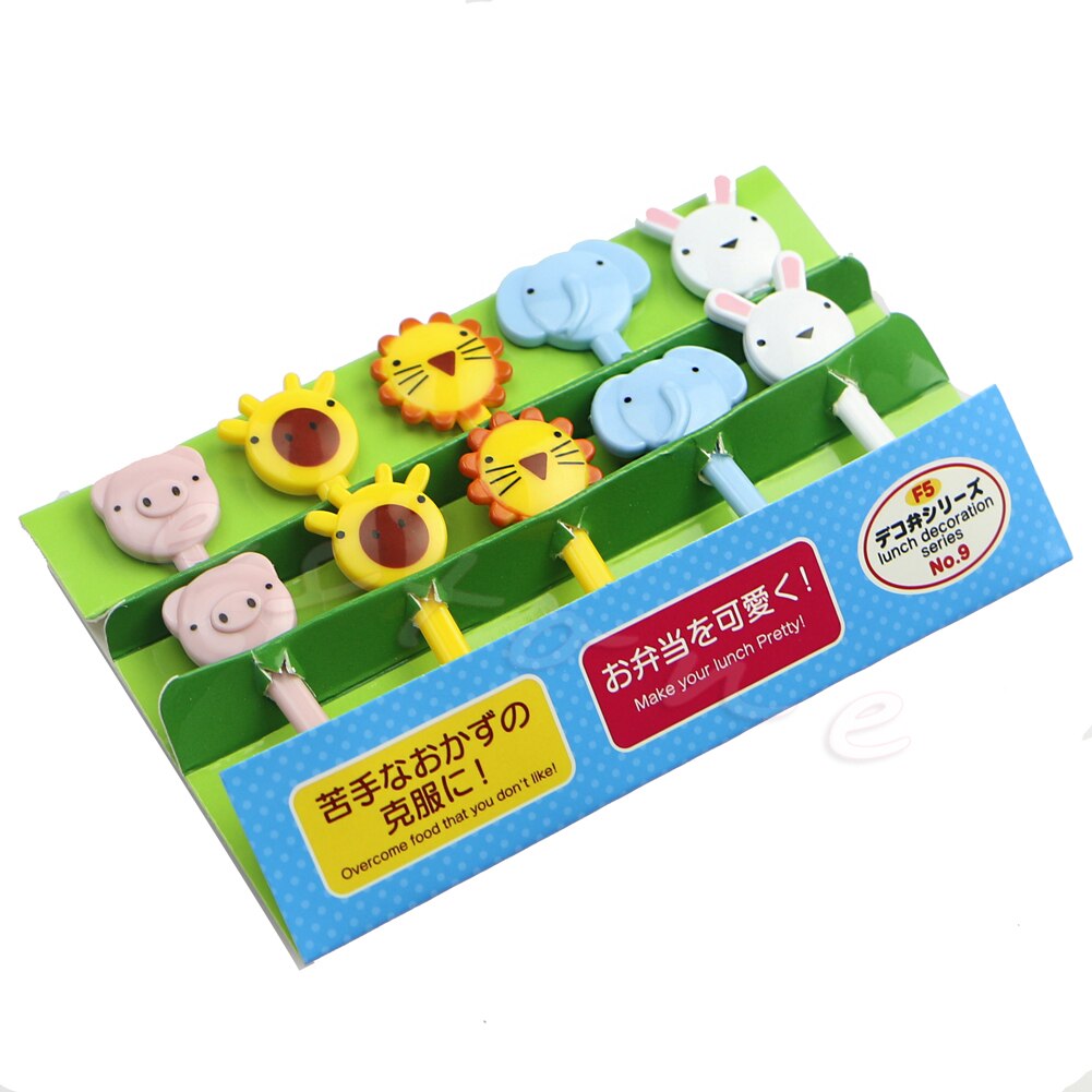 10 st mini kawaii djur gård tecknad gaffel frukt tandpetare tecken bento luncher