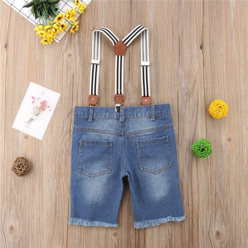 neue Denim Loch Jeans Unisex Kleinkind Kinder Baby Mädchen Jungen Bib Hosen Overalls Hosenträger Kurze Hose Outfit Kleidung 6 mt-5 t