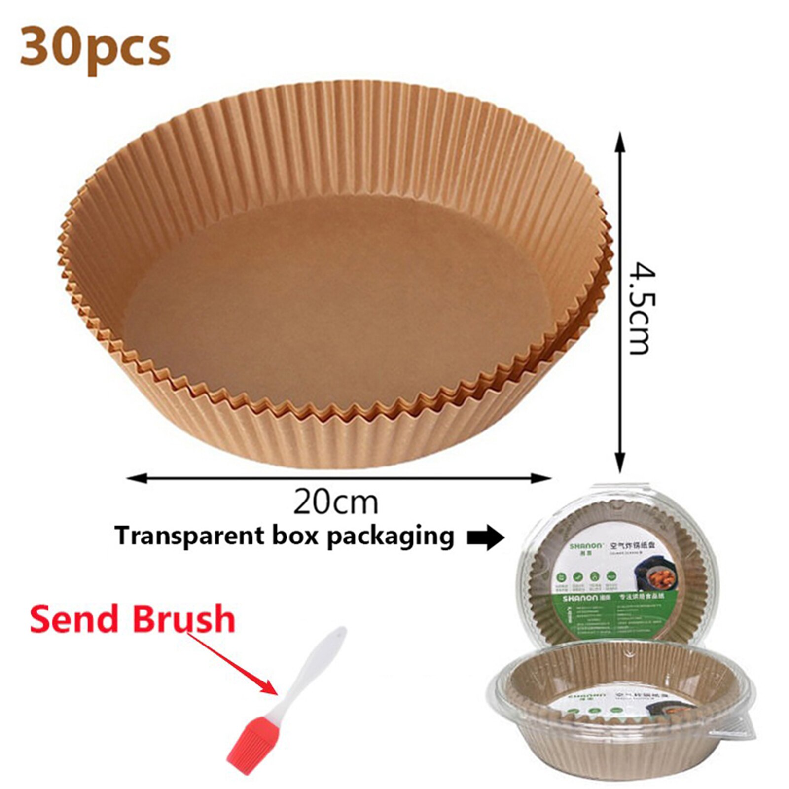 50 stk airfryer engangspapirforing non-stick måtte dampkoger rund papir bagemåtter køkken airfryer bagetilbehør: 30 stk brune -20cm