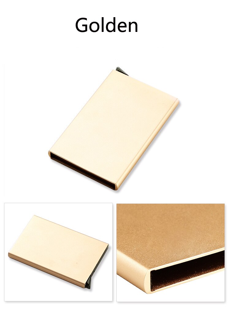 Aluminium Alloy Id Card Holder Anti Rfid Blocking Card Holder Automatic pop-up Card Case Metal Credit Card Holder: gloden