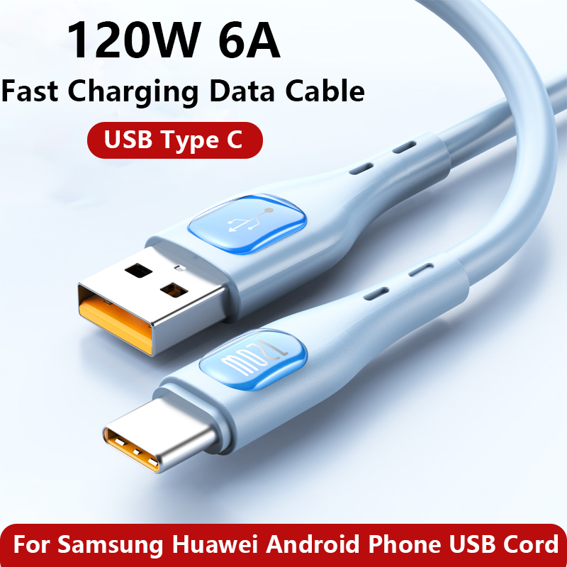 120W 6A USB C Fast Charging High-Speed Data Transfer Cable USB A to USB C Cable Soft Liquid Silicone Android Phone Accessories