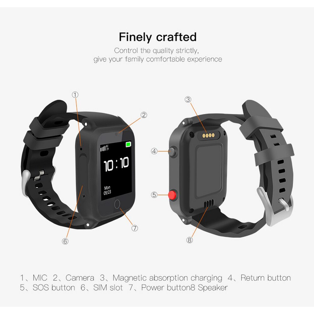 Reloj inteligente multifunción para ancianos, reloj inteligente IP68 con GPS + LBS + WIFI de posicionamiento, control de ritmo cardíaco y de la presión sanguínea, resistente al agua