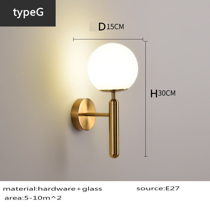 Nordisk enkel interiør rund glas gylden væglampe jernbelagt enkelt hoved stue soveværelse sengelampe væglampe væglamper: Kølig hvid (5500-7000k) / Gul