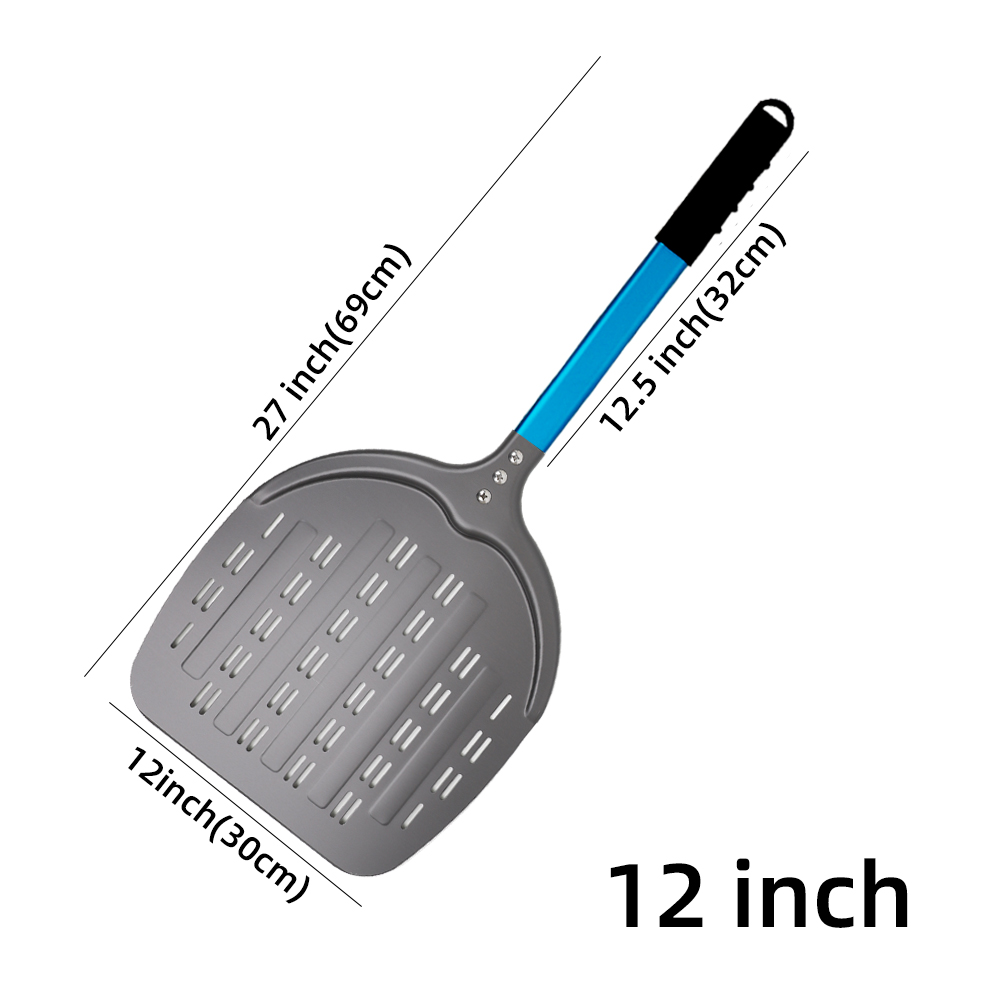 12 13 14 & 7 Inch Pizza Schil Lange Steel Draaien Peddel Aluminium Pizza Turner Bakken Tool Geperforeerde Keuken accessoires: Licht Groen