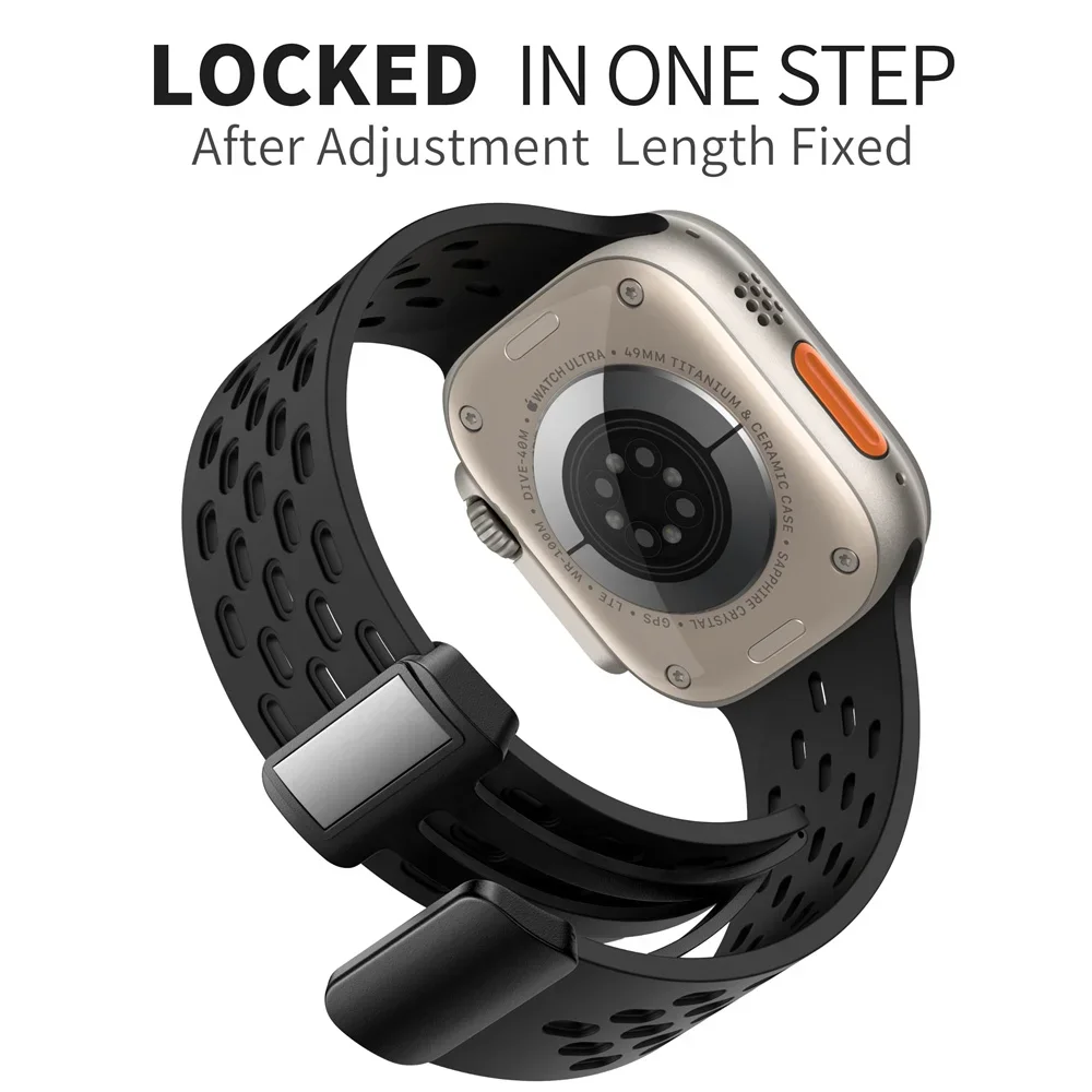 Bracelet magnétique pour Apple watch ultra 2, 49mm 44mm 45mm 40mm 41mm 42 38 45mm, Bracelet en Silicone iWatch série 9 7 8 se 6 5 3