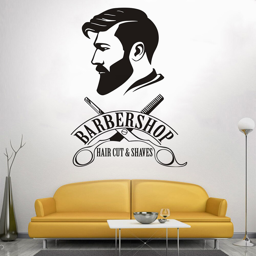 Barbershop Decoratie Salon Muursticker Etalage Muurtattoo Hair Cut Art Mural Salon Muur Papier