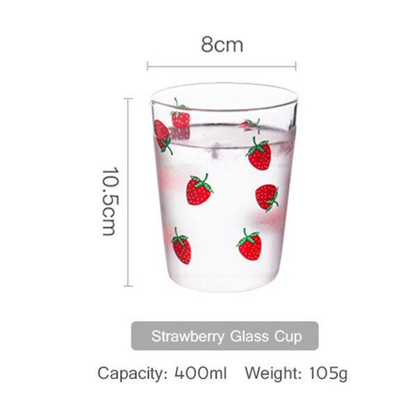Olla de agua fría de cristal de fresa Kawaii, tetera de zumo de fruta de gran capacidad, tetera de cristal resistente al calor para hervir copas lindas de agua: 400ml
