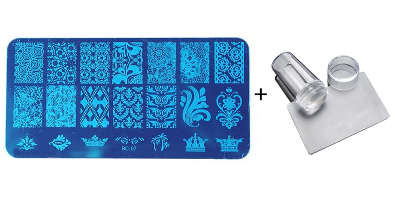 Nail Stamping Plates Set with Clear Jelly Stamper Scrapper Manicure Image Template Tool: 07