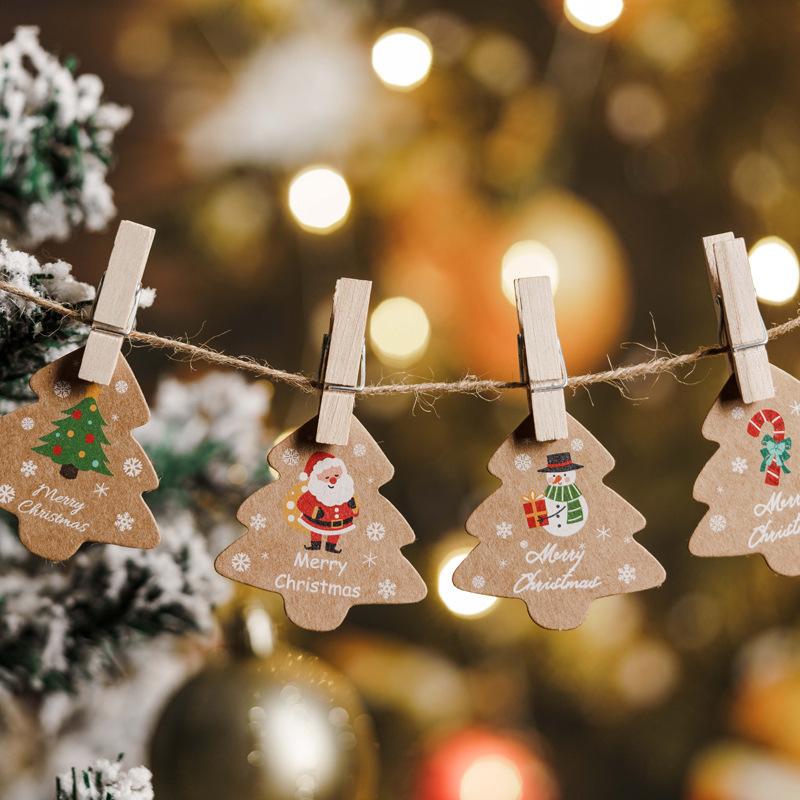 48 szt. Etykiety na choinkę, woreczki na prezenty, wiszące etykiety z papieru kraft, retro świąteczne opakowania na cukierki i ciasteczka, dekoracje bożonarodzeniowe kolęda Navidad