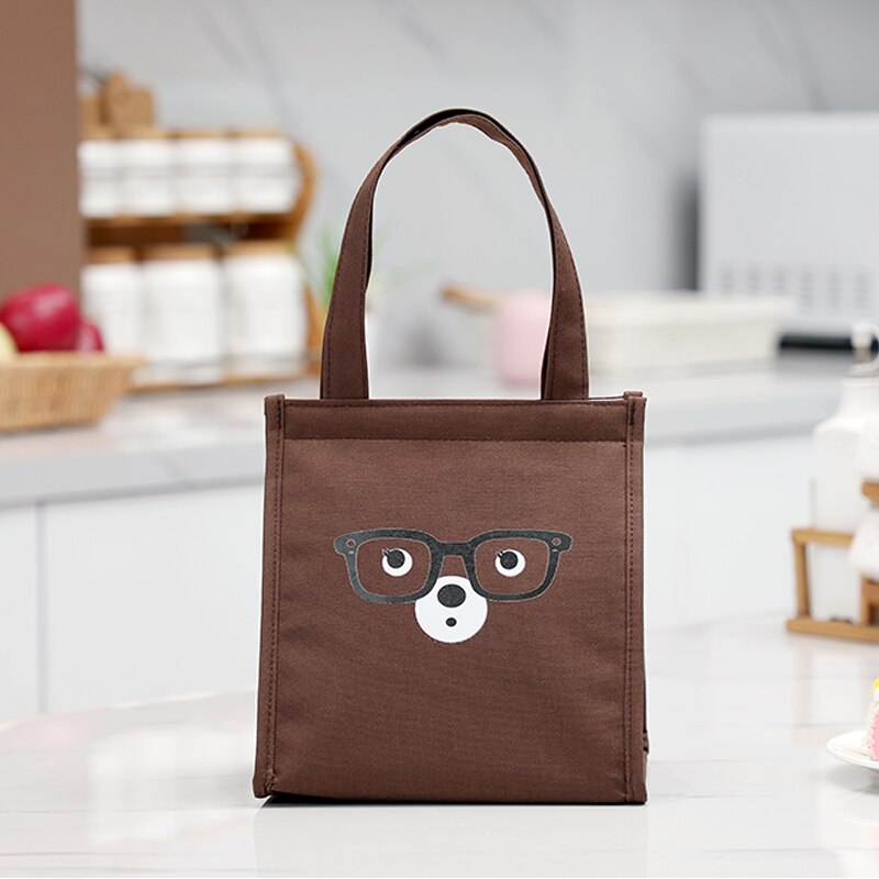 Brivilas cute ping lunch bag cartoon animal velcro cooler bags portable waterproof picnic food thermal box funny kids: brown