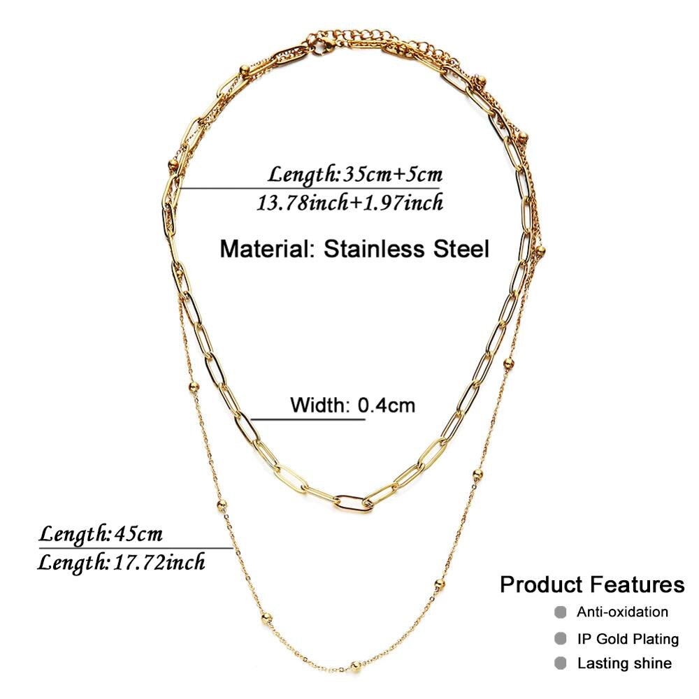 Edelstahl Platz Paperclip Ketten Halsband Halsketten Für Frauen Doppel Schicht Halskette Schmuck valentinstag