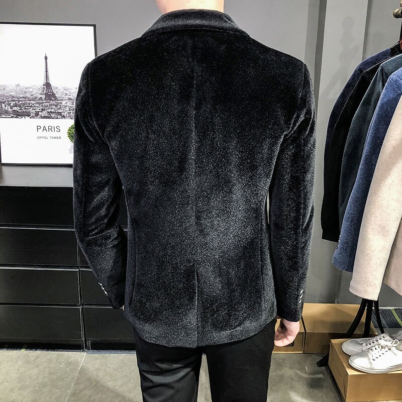 Chaqueta de Tweed informal para Hombre, Americana, Blazers con estilo, de otoño, de terciopelo, ajustada,