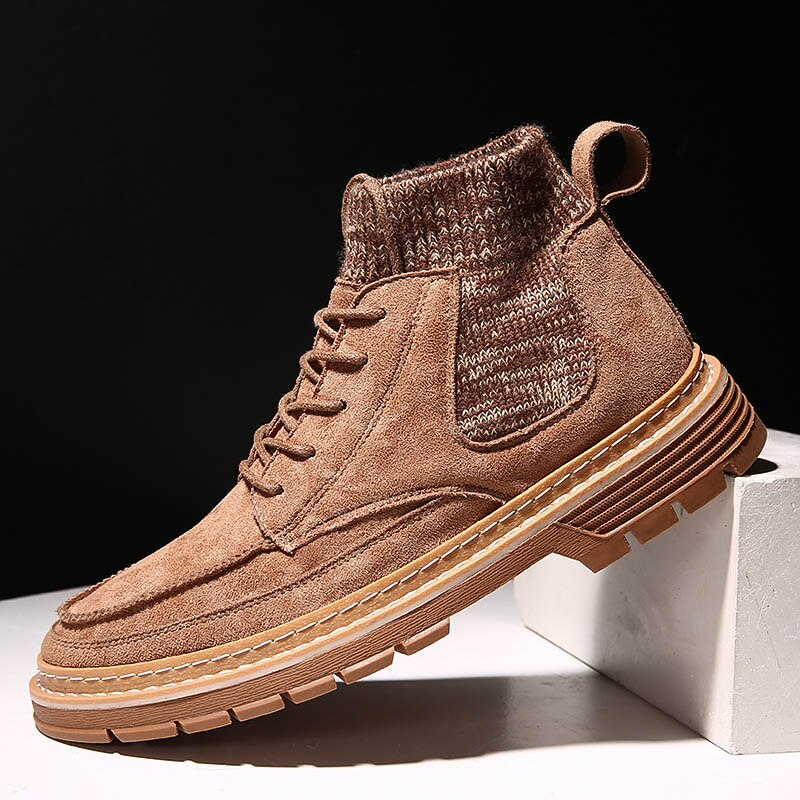 Autumn Men Boots Flannel Men Winter Boots High-top Men Winter Shoes Work Boots: Brwon / 42