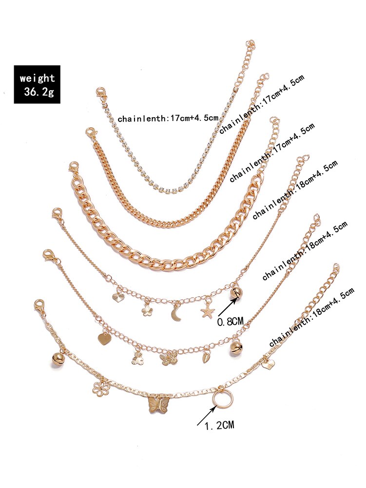 Sindlan 6pz Boho Oro di Cristallo Bracciali Cavigliere per Le Donne Esagerazione Catena di Collegamento con liscio Farfalla stella Delle Ragazze Dei Monili Del Piede