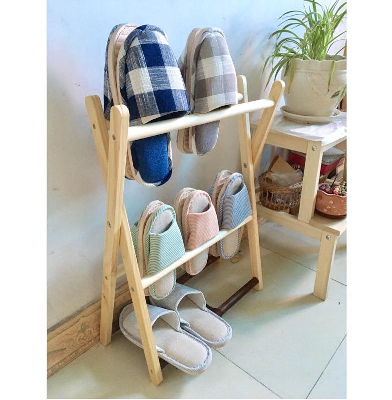 Zapatero de madera maciza de dos tonos, pantuflas simples multicapa, estante para zapatos, estante , sencillo, japonés, nórdico, Zapatero plegable