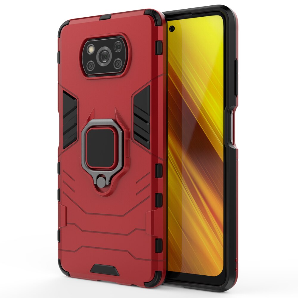 Anello Del Basamento Antiurto Armatura Del Respingente di TPU Coque Copertura Per Xiaomi pocoX3 Poco X3 NFC 6.67 ''Caso Fundas Dura del PC guscio protettivo: for Poco X3 / Ring Red