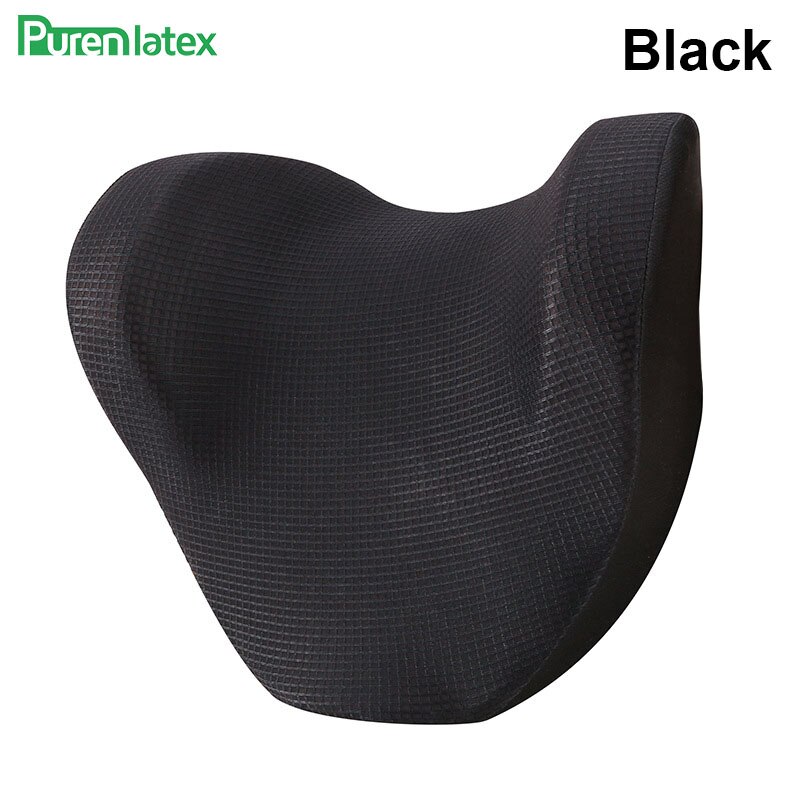 PurenLatex Car Headrest Slow Rebound Memory Foam Auto Pillow Ice Silk Soft Protect Neck Spine Support Head Cushion Release Pain: Black