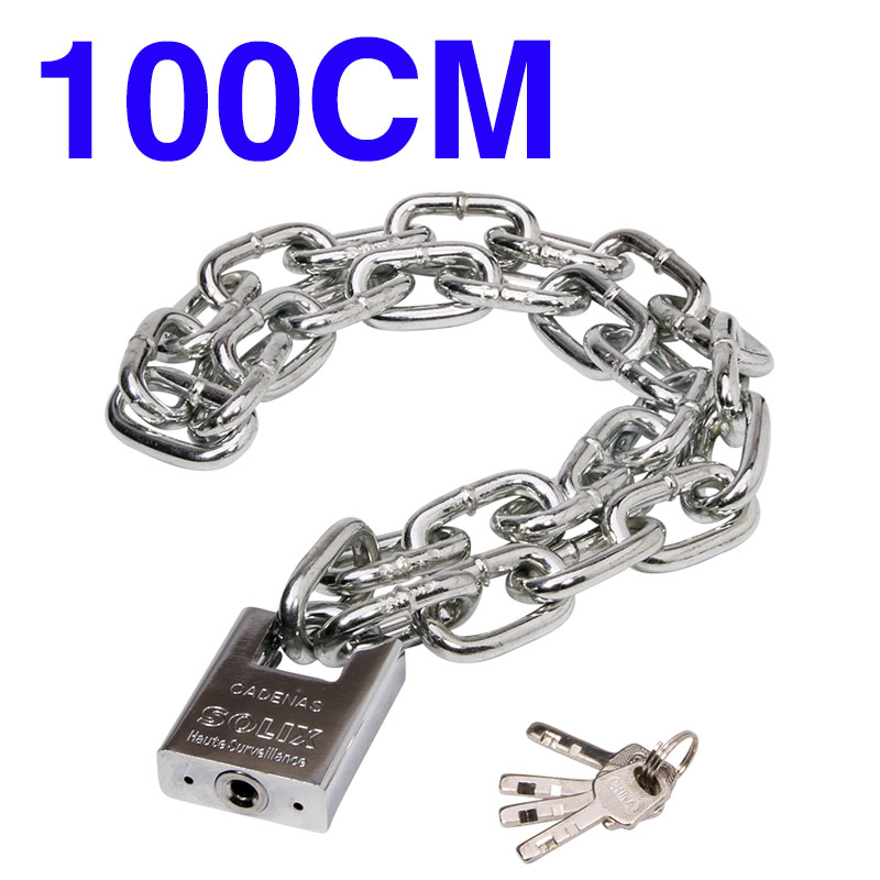 Cerradura de cadena antirrobo, candado de cadena de hierro antideslizante para puerta, triciclo, motocicleta, batería, candado de cadena para coche: Plata
