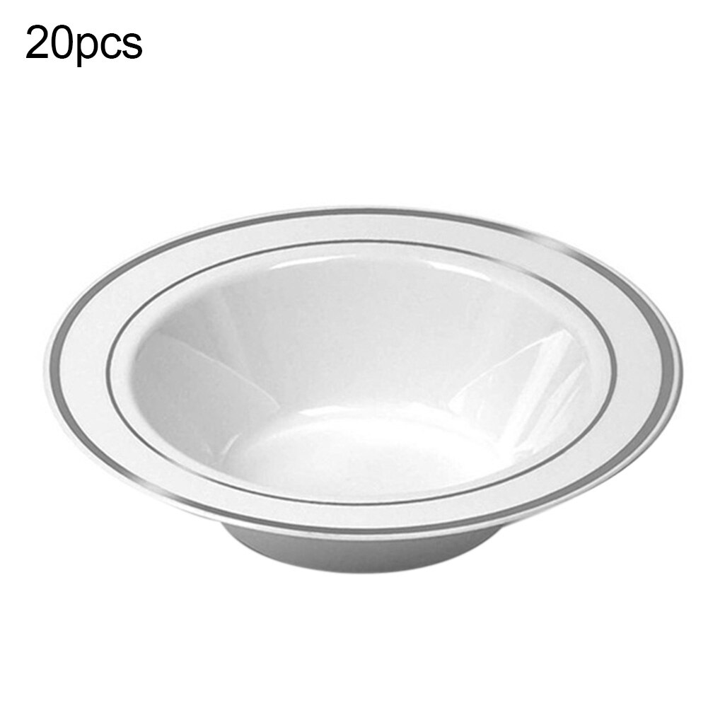 20Pcs Outdoor Picnic Party Camping Disposable Bowls Clear Plastic Disposable Rice Serving Bowl Kitchen Storage Tool: Silver
