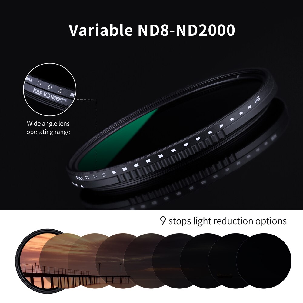 K&amp;F Concept Nano-X ND8-ND2000 Variable ND Filter 37mm 49mm 52mm 67mm 72mm 77mm 82mm Neutral Density Filter For Canon Sony Nikon