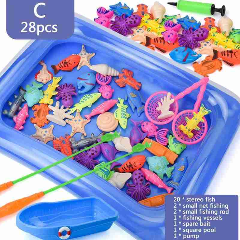 26/28Pcs Kinderen Vissen Speelgoed Set Pak Magnetische Play Water Baby Speelgoed Vis Vierkante Voor Kids jongen Meisjes Vissen Speelgoed Zwembad: c