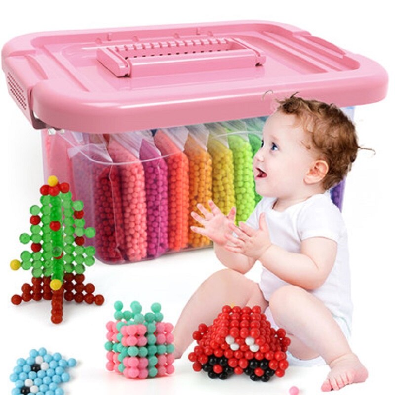 Hama-caja de plástico de 15000 piezas para niños, cuentas de agua Perler, Spray Aqua Magic, 3D, educativo, rompecabezas, accesorios, Juguetes