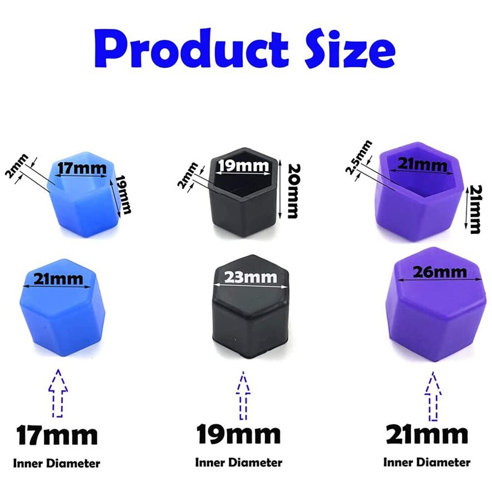 20Pcs 17mm 19mm 21mm Black Car Wheel Caps Bolts Covers Nuts Silicone Auto Wheel Hub Protectors Screw Cap Styling Anti Rust Cover
