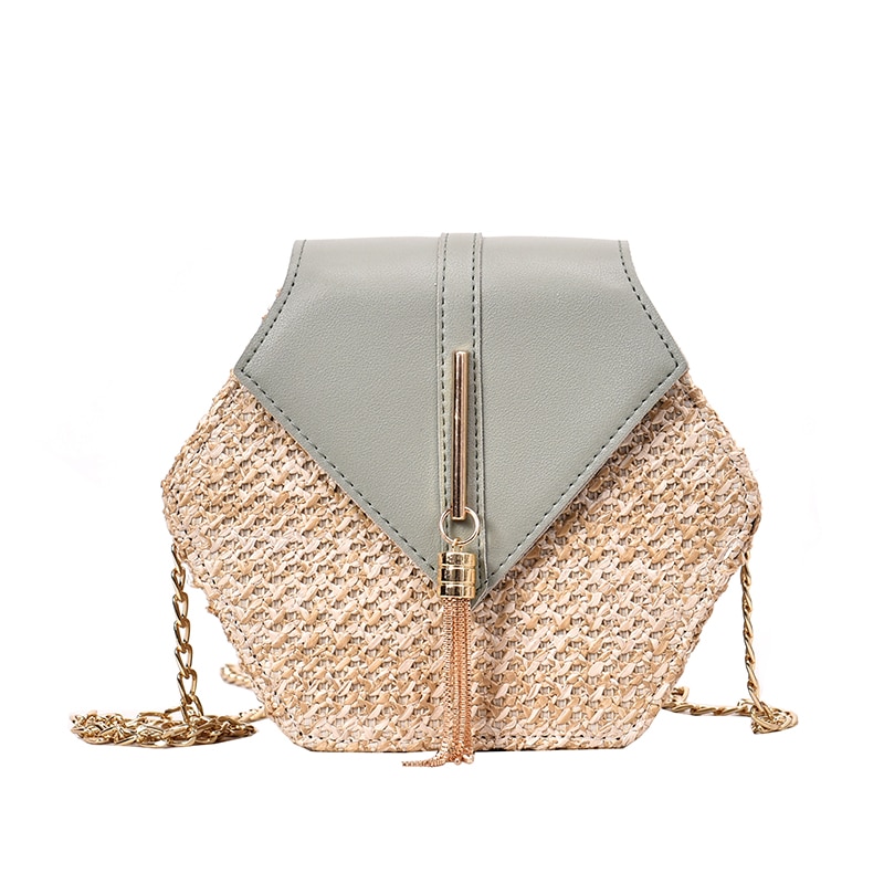 Bandoleras de mimbre estilo bohemio para mujer, bolso cruzado tejido de mimbre hexagonal , bolsos de paja de playa para verano para mujer, bolsos pequeños hechos a mano