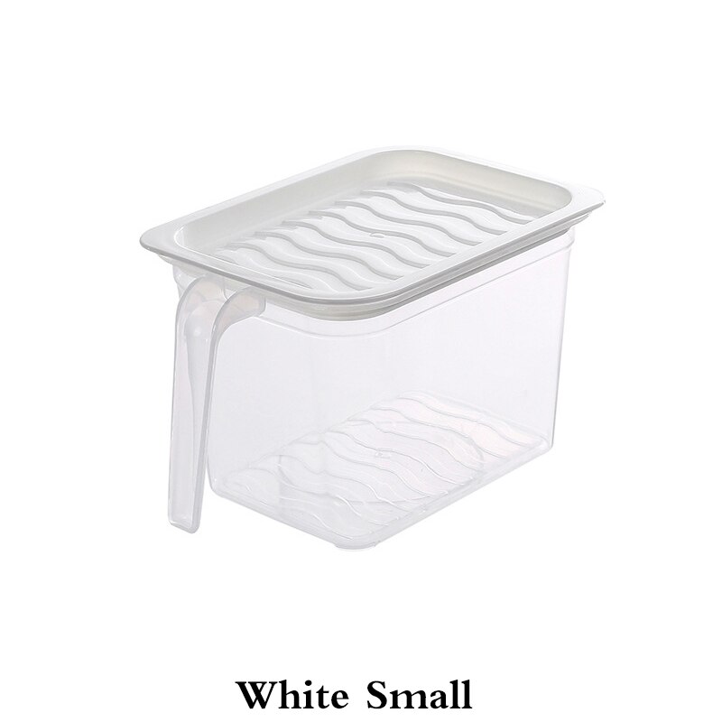Kitchen Food Container Transparent Storage Box With Handle Refrigerator Drawer Organizer Plastic Fridge Storage Bin Containers: White-small