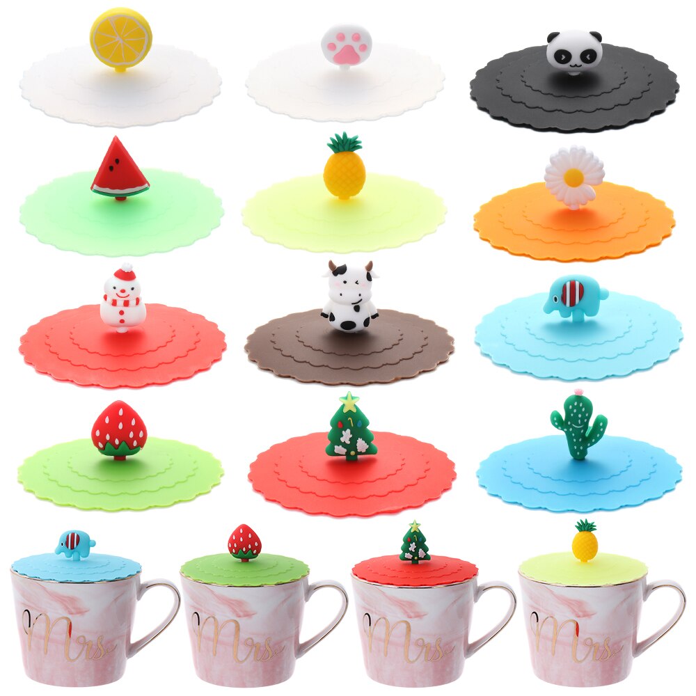 10cm Cartoon Cute Silicone Cup Cover Heat-resistant Leak Proof Sealed Lids Cap Dustproof Cup Cover Tea Coffee Lid Home Supplie