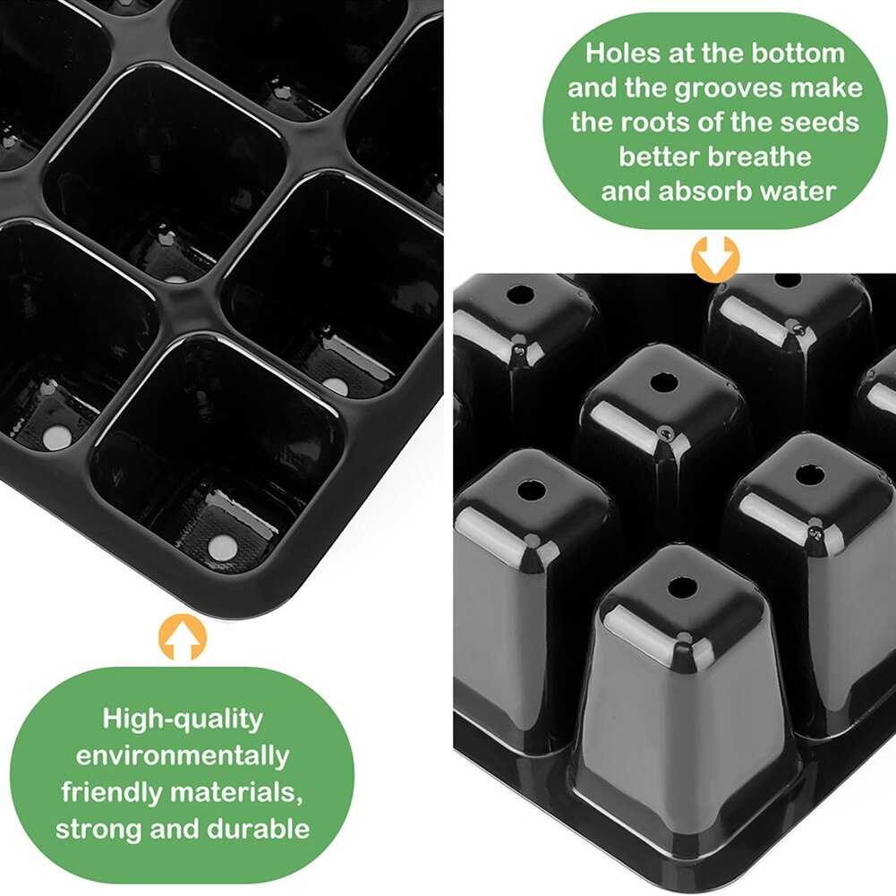 Plant Starter Tray Kit Nursery Sowing Indoor 12 Grid Germination Boxes Greenhouse Adjustable Dome Base Yard Breathable Holes