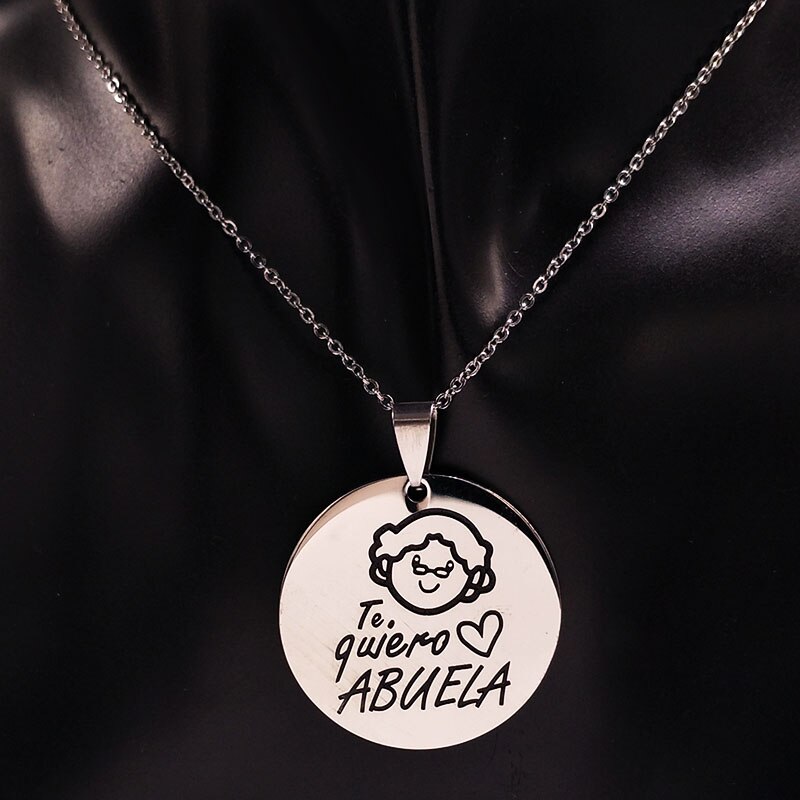 Collar de acero inoxidable con grabado de la Abuela de la familia, Gargantilla, , joyería para mujer