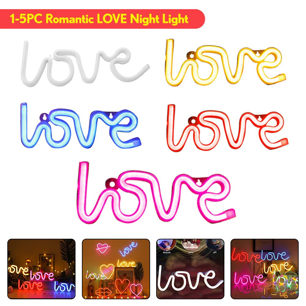Romantic LOVE Letters LED Night Light USB Charging Home Decor Neon Lamp USB Charging battery box lamp Home led night lamp