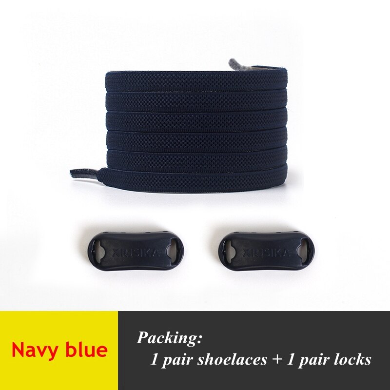 Lacets élastiques plats, 1 paire, pas de nœuds, pour chaussures de sport pour enfants et adultes, lacets rapides pour paresseux, 24 couleurs: Navy blue