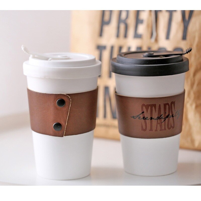400ml keramiske kaffekrus te kopper store rejsekrus camping krus kaffekop med isoleret læder  zm821