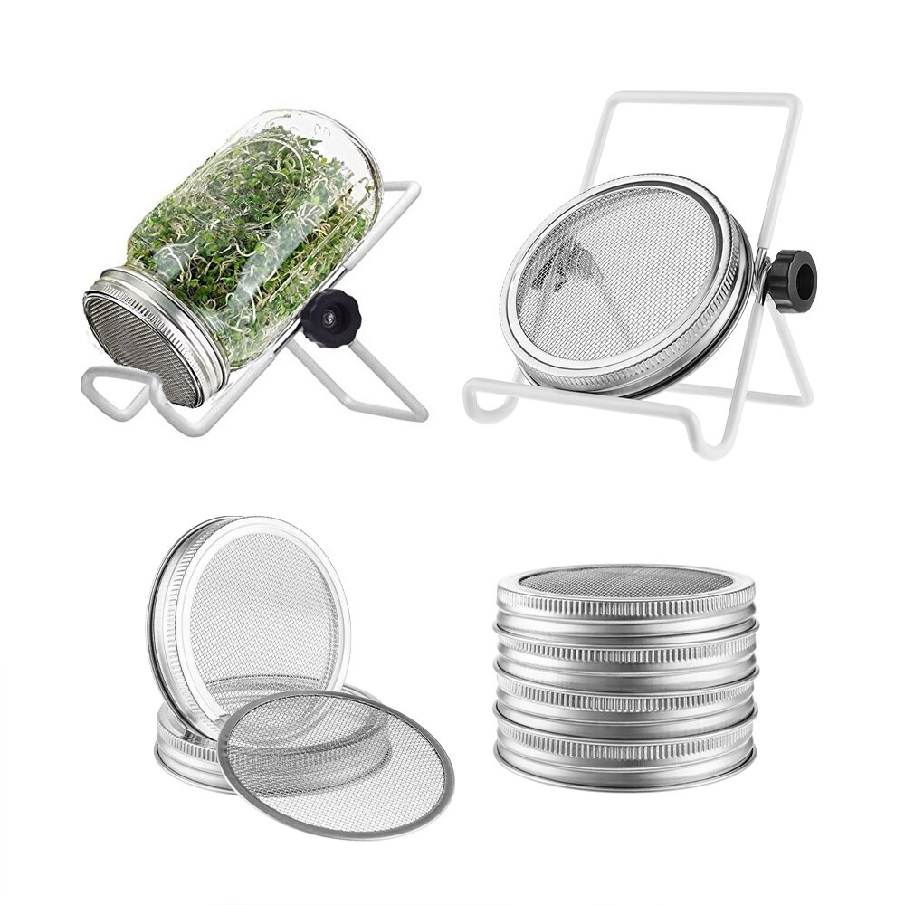 4Pack Sprouting Jar Lid Kit With 2Pack Sprouting Stands For Wide Jars Strainer Screen For Seed Sprouting Stainless Steel: Default Title
