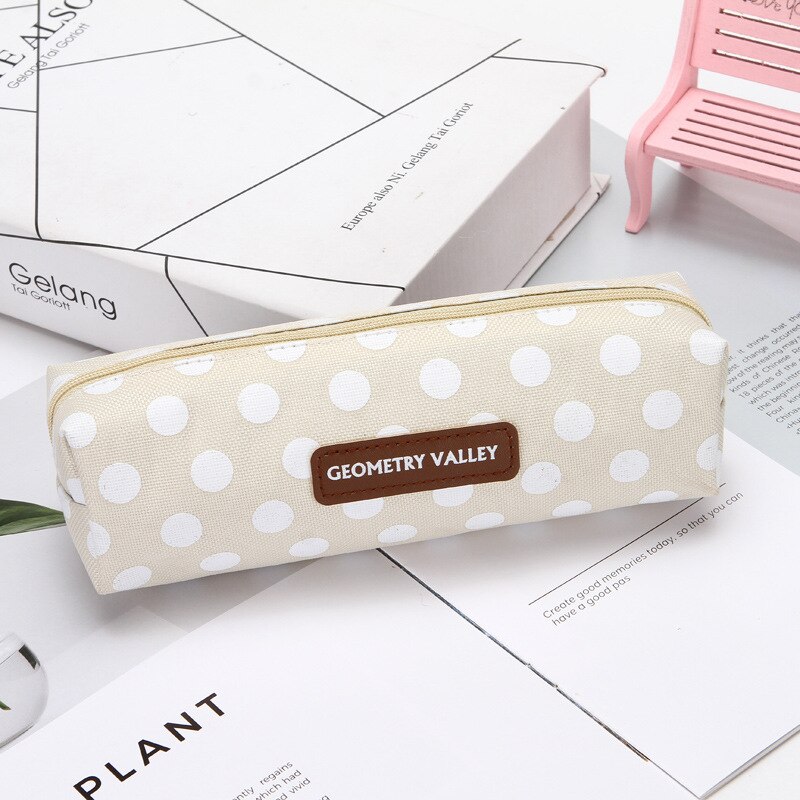1pcs Canvas Geometric Pencil Case School Color Cute Kawaii Simple Striped Grid Solid Pencil Bag Pouch Students Office Supplies
